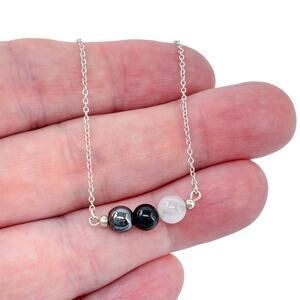 Vintage Sterling Silver 925 Hematite Onyx Quartz Necklace 18"
